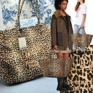 🆕 GANNI 🧿 NWT Oversized XXL Canvas Tote Bag, Leopard Print